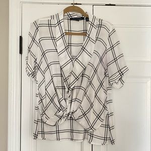 French Connection Black White Grid Blouse